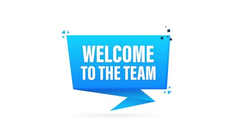 Welcome to the team megaphone blue banner in 3D style on white background. Motion graphics.