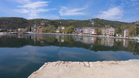 Marmara Island, Turkey - April 2019: Panoramic view Gundogdu village in Marmara island. Marmara island is 2 hours away from istanbul with ferryboat, in the Marmara sea