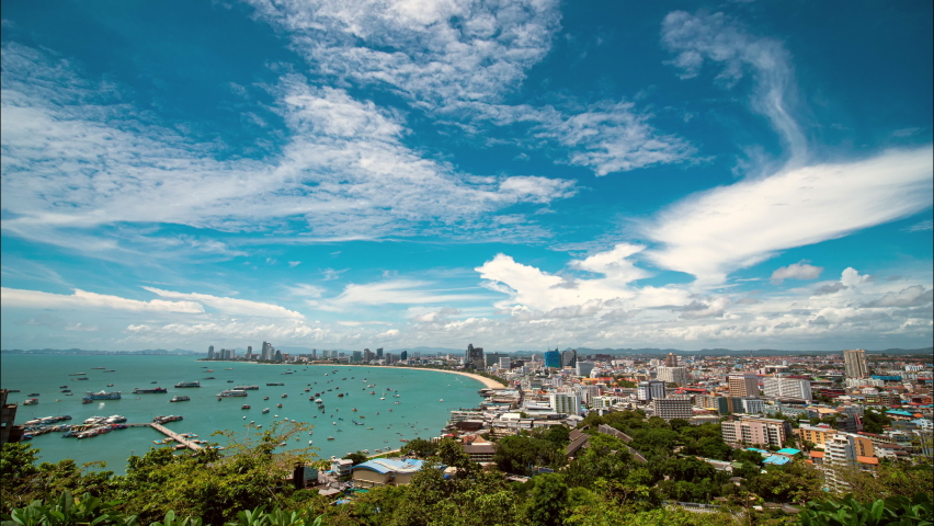 Time lapse of Pattaya beach view in Thailand. Pattaya City Beach at Pattaya Viewpoint, Thailand