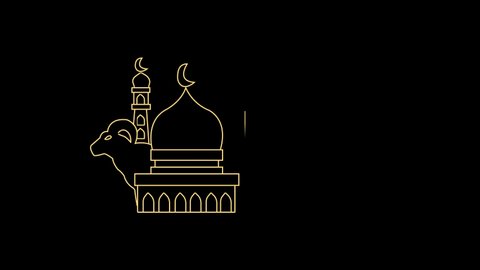 Eid motion animation, illustration of Eid al-Adha in gold on a black background. eid social media post