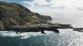 Ponta da Ferraria, Sao Miguel Island, Azores, Portugal. Drone footage of the beautiful natural landscape within the Atlantic. Unique peninsula with hot springs and pools. High quality 4k footage