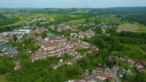 Aerial view of the city Creussen in Germany in Bavaria on a sunny day in summer.