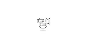 Black Line Video Production Icon Isolated on White Background. Clean Outline Design and Development Concept Icon. 4K Ultra HD Video, Loop Motion Graphic Animation.