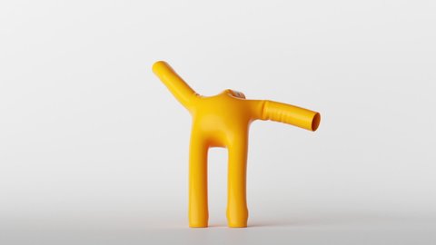 looping animation of Inflatable yellow air dancer figure. Funny cartoon character is dancing in the white room