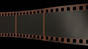 An animated loop able strip of blank old vintage camera film on a dark background