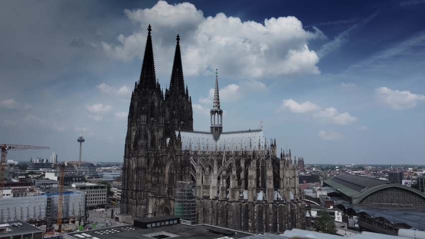 Cologne Cathedral - the iconic church in the city center - aerial view - COLOGNE GERMANY - JUNE 25, 2021