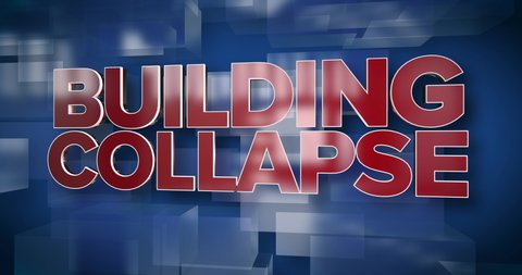 A red and blue dynamic 3D Building Collapse title page animation.  	