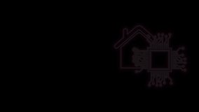 Glowing neon line Smart home icon isolated on black background. Remote control. 4K Video motion graphic animation.