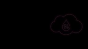 Glowing neon line Humidity icon isolated on black background. Weather and meteorology, cloud, thermometer symbol. 4K Video motion graphic animation.