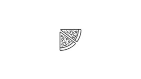 Black Line Pizza Icon Isolated on White Background. Clean Outline Food and Drink Concept Icon. 4K Ultra HD Video, Loop Motion Graphic Animation.