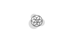 Black Line Atom Energy Icon Isolated on White Background. Clean Outline Energy and Power Concept Icon. 4k Ultra HD Video, Loop Motion Graphic Animation.