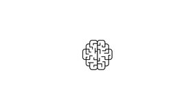 Black Line Brain Icon Isolated on White Background. Clean Outline Education Concept Icon. 4k Ultra HD Video, Loop Motion Graphic Animation.