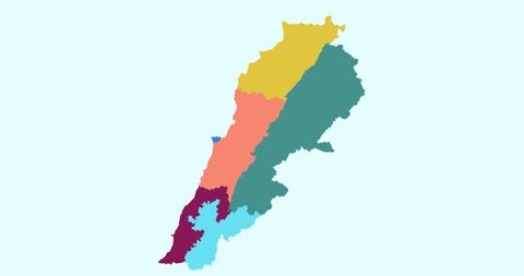 Lebanon Map with regions Colorful animation