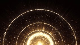Beautiful luxury Gold light sparkling particles explosion. sphere ball with glitter sparkles for award event. Digital Art. Computer animation. Modern background. motion design. Loopable. LED. 4K