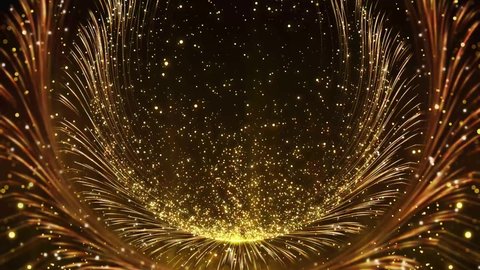 Beautiful Luxurious golden light sparkling particles stripes . sphere tunnel with glitter sparkles for Oscar award ceremony event. Digital Art. Modern background. motion design. Loopable. LED. 4K