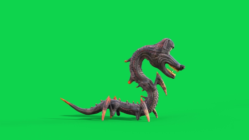 Cartoon Dragon Dog Green Screen Die Monster Side 3D Animation 4K