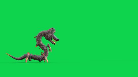 Cartoon Dragon Dog Green Screen Attack Monster Side 3D Animation 4K