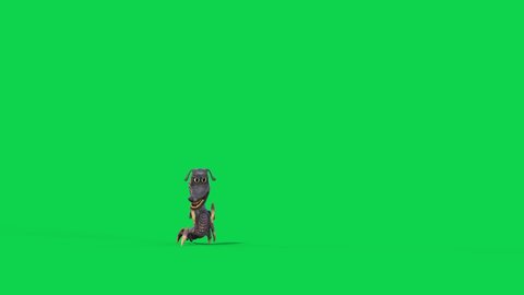 Cartoon Dragon Dog Green Screen Walks Monster Front 3D Animation 4K