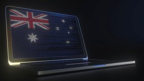 Flag of Australia made with computer code on the laptop screen. Hacking or cybersecurity related 3d animation - Powered by Shutterstock - Get 15% off with code: PIKWIZARD15