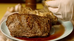 I anoint with dijon mustard beef tenderloin. 4k video wellington beef