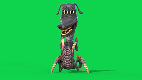 Cartoon Dragon Dog Green Screen Idle Monster Loop 3D Animation 4K