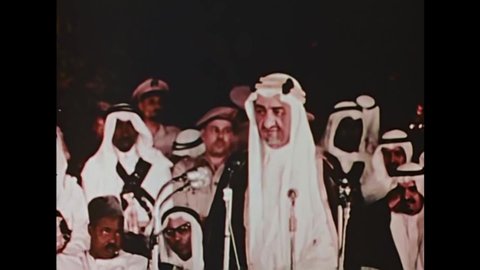 CIRCA 1973 - King Faisal of Saudi Arabia gives an anti-communist speech at the end of Hajj.