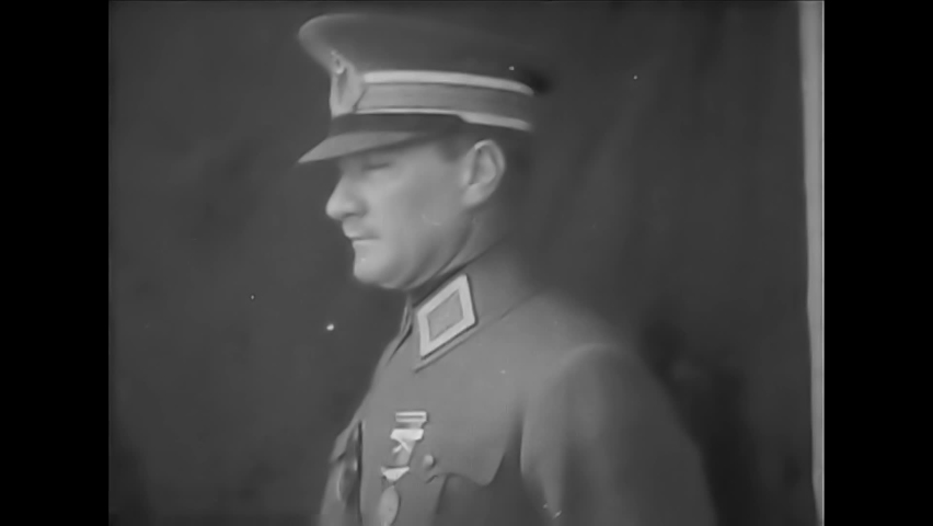 CIRCA 1910s - Mustafa Kemal Ataturk leads the Turkish army in WWI (narrated in 1958).