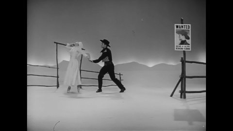 CIRCA 1956 - An outlaw dances with pioneer women and faces off against lawmen in a ballet.