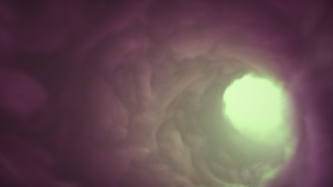 Forward flight through an ethereal dream-like vivid cloud tunnel. Fantasy nebula swirl vortex colorful loop. Concept 3D animation of paranormal spirituality hypnosis and psychedelic meditation video.
