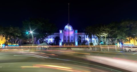 Cebu Capitol Timelapse at night with car light trails