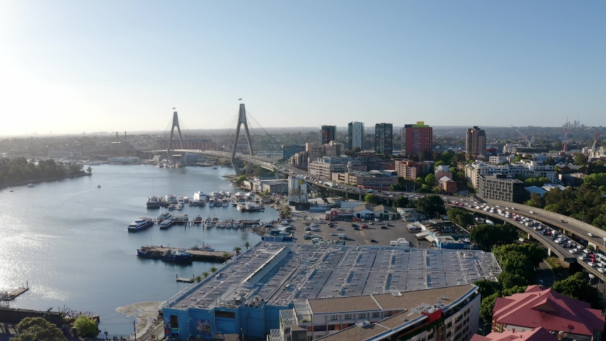 Aerial View Of Anzac Bridge In Sydney, Australia At Daytime - drone shot