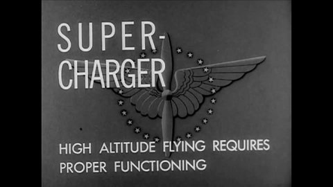CIRCA 1942 - A US Army Air Force pilot shows off the components of a fighter plane's turbo supercharger.