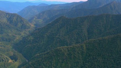 Aerial shot of Vilcabamba, light of the morning, the road to the lost city of the Incas in Peru