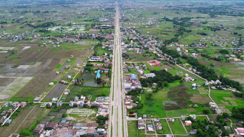 Aerial View Of Siddhartha Highway In Bhairahawa, Nepal At Daytime. static shot