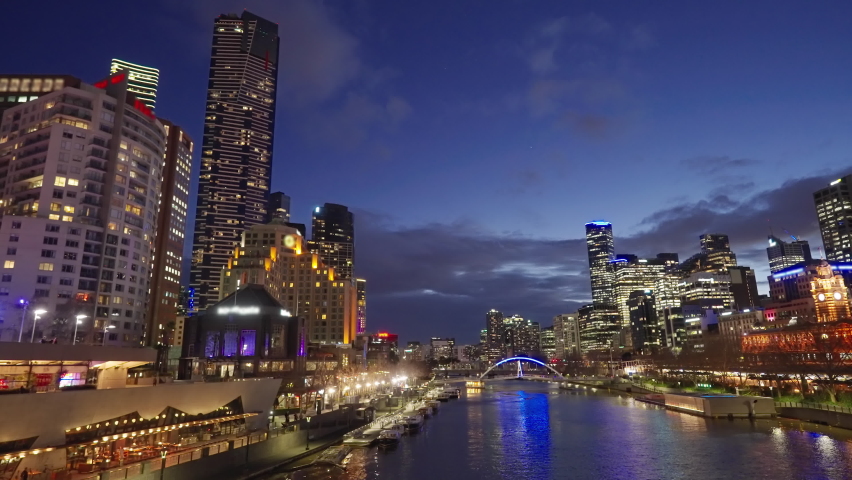 Moving shot of Melbourne CBD at night