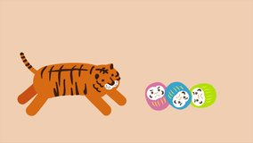 Video of Tiger chasing Daruma for New Year's Day.2022 new year's card.