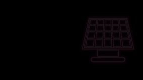 Glowing neon line Solar energy panel icon isolated on black background. 4K Video motion graphic animation.