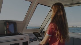 Animation of video recording interface, with happy woman on boat. digital interface technology, communication and social media concept, digitally generated video. - Powered by Shutterstock - Get 15% off with code: PIKWIZARD15