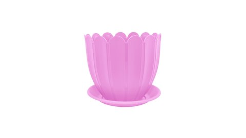 Stop motion animation with plastik items. Pink tableware, flowerpots and garden furniture. For promotional demonstration of products. 4K, 25p.