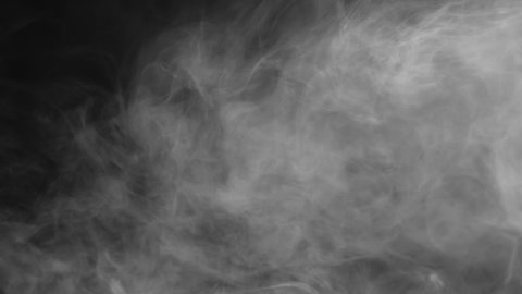White Smoke Slowly Dissolves. White smoke hangs floridly in the air and slowly spreads across the black screen