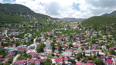 Aerial video of Mersin's Fındıkpınarı plateau and town, Turkey