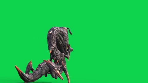 Cartoon Dragon Dog Green Screen Walks Monster Back 3D Animation 4K