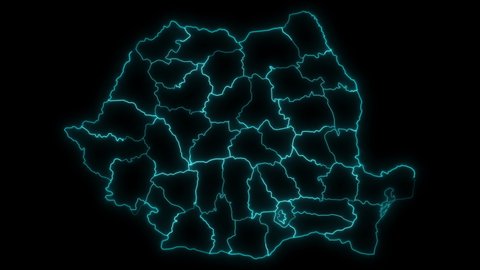 Animated Outline Map of Romania with Counties
