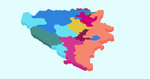 3D illustration Bosnia and Herzegovina Map with regions Colorful animation