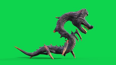 Cartoon Dragon Dog Green Screen Walkcycle Side Monster Loop 3D Animation 4K