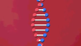 Animation of dna strand spinning on red background. science and research concept digitally generated video.