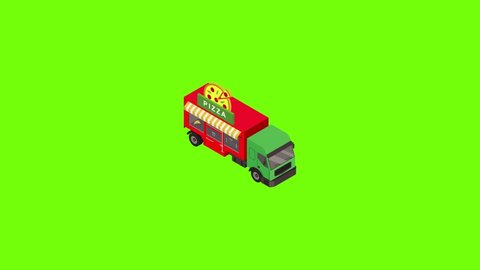 Pizza truck icon animation best object on green screen background