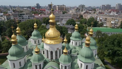 Sophia Cathedral, pl. Kiev Kiev Ukraine with landmarks. Aerial drone footage. Panorama of the city. Summer. City center