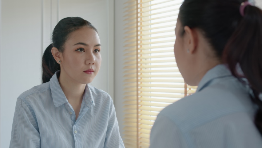 Young adult female asia people self love cheer up pep talk before job interview deep breathe inhale standing look in front of mirror smile at home in mental health care or work career stress relief. Royalty-Free Stock Footage #1075068476