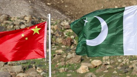 Pakistan and China Flag Waving Together Showing The Sign Of Pak China Friendship 4k Slow Motion.